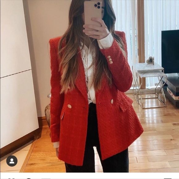 👸🏻 Zara Red Textured Double Breasted Blazer NWT - Picture 13 of 17